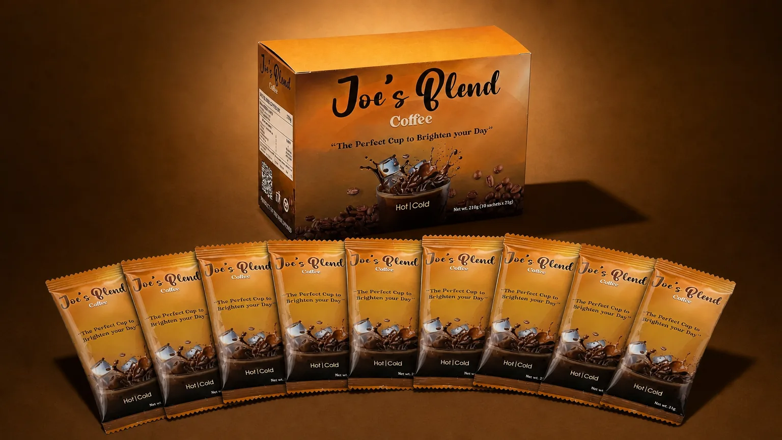 Joe's Blend box with ten sachets fanned in front