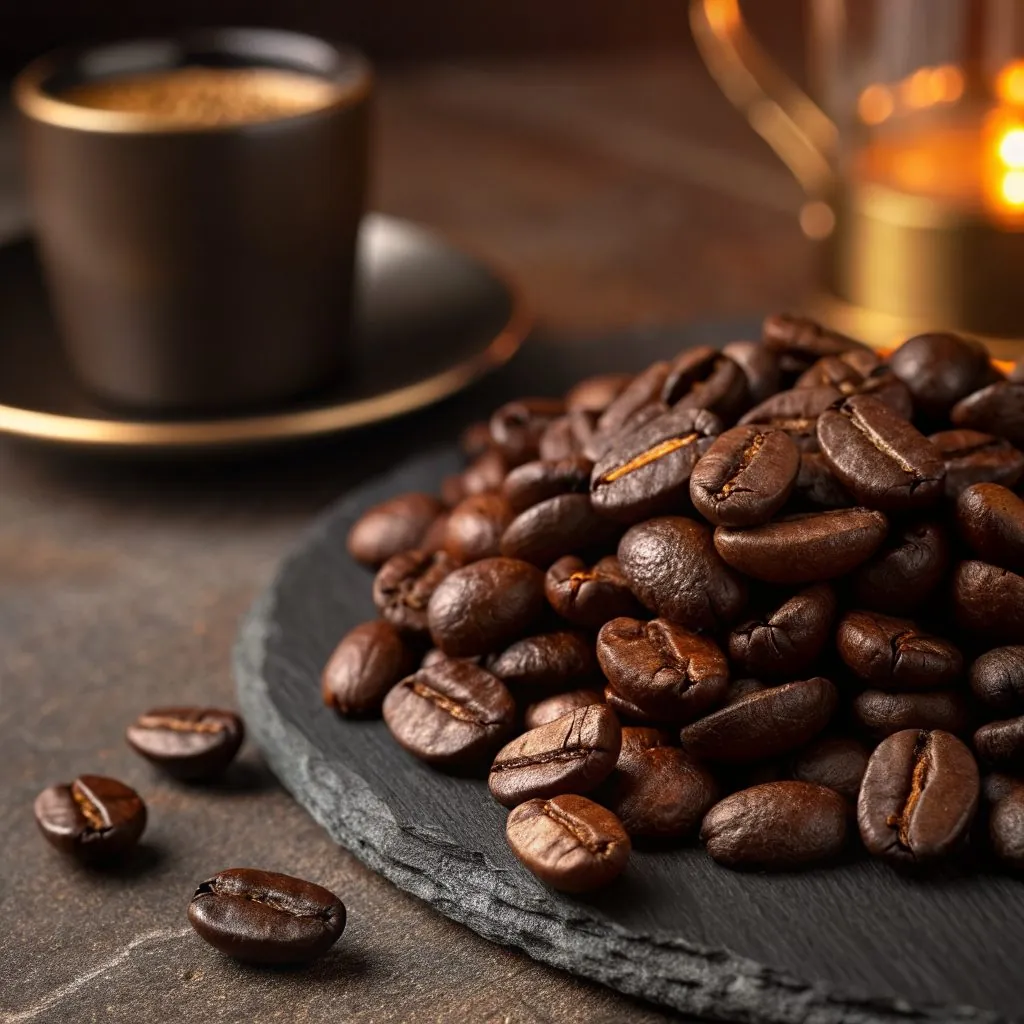 Roasted arabica beans on slate