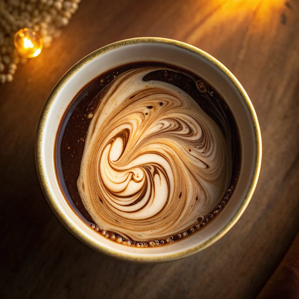 Creamer powder and a cup of creamy coffee