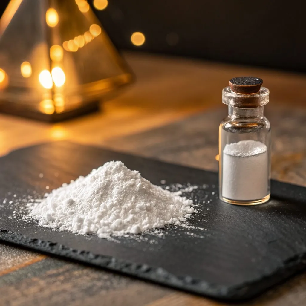 Fine white glutathione powder on slate